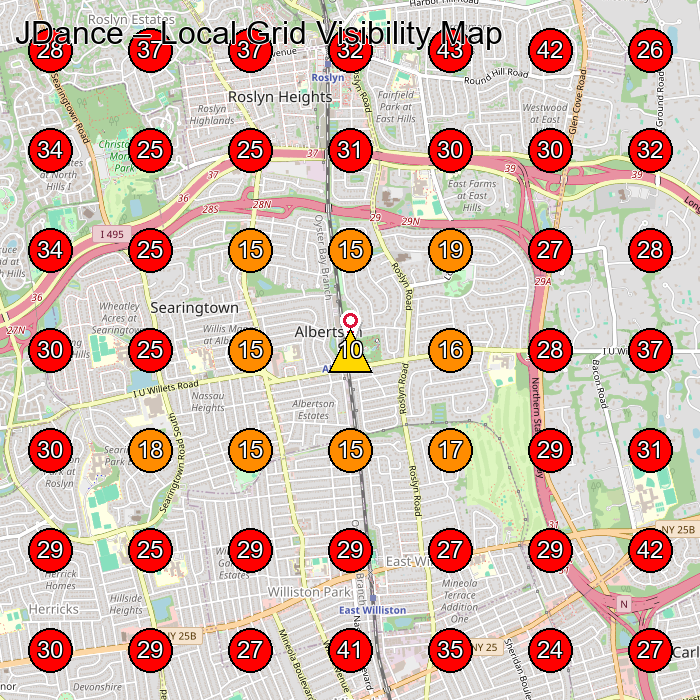 JDance GeoGrid visibility map for Dance School in Albertson